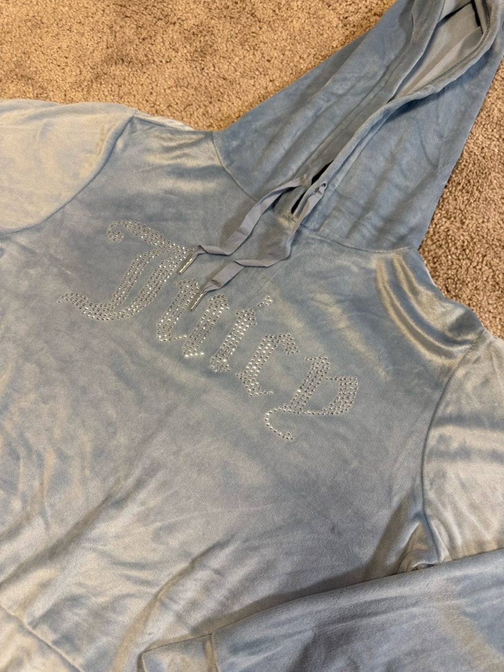Juicy Couture Light Blue Velour Hoodie with Rhinestone Detailing
